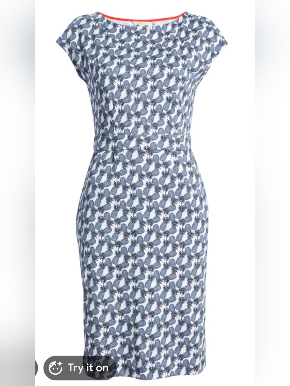 Boden Blue Pineapple Print Cap-Sleeve Jersey Dress - Size 16/18L - Picture 4 of 11